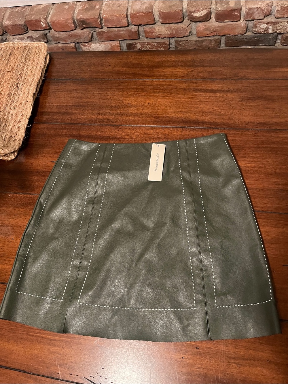 Faux Leather Olive Mini Skirt - FRANCESCAS